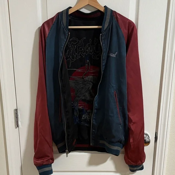 Black Bomber Jacket with Embroidered Design - Picture 7 of 8